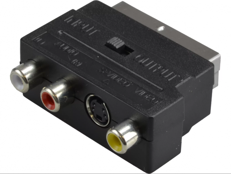 Переходник штекер  Скарт - гн. 3 RCA  +  гнездо  SVHS  ( IN - OUT )